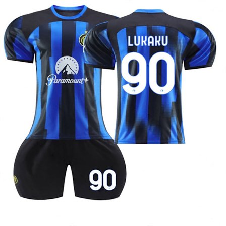 23-24 Sesong Inter Milan Ny Hjemmefotballdraktsett - Nr. 10 Lautaro, Nr. 9 Dzeko, Nr. 90 Lukaku 2324 Inter Milan Hjemmestadion Nr. 90