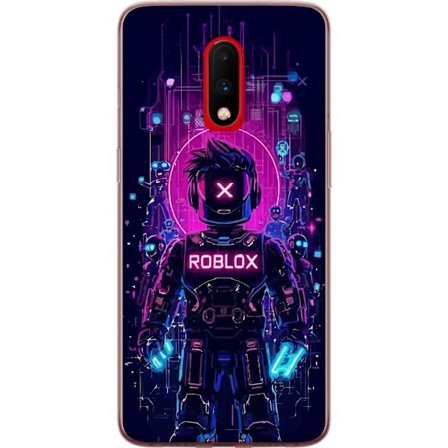 Kompatibel Mobilcover til OnePlus 7 Roblox Cyber Core Kraftfuldt digitalt Roblox-design med lilla lys og futuristisk baggrund