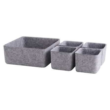 Opbevaringskasser i filt 5-pak i praktiske størrelser