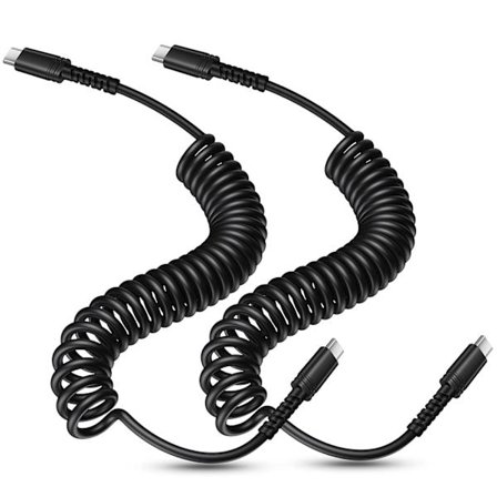 2025 Senaste Modell Spiral USB C-kabel för Bil 1,8m, [2-Pack] USB C till USB C-kabel Infällbar Billaddningskabel Snabbladdningskabel för CarPl