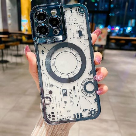 Magsafe Clear Case kompatibelt med Iphone 15 Pro Max, mjuk TPU-plätering Stötsäkert cover med linsskyddsstativ