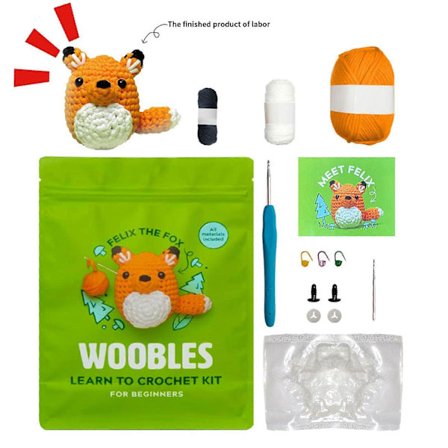 Woobles Virkkaa Opi Virkkaamaan -aloituspakkaus, Virkattu Täytetty Eläin DIY Virkkauspakkaus Aloittelijoille [DB]