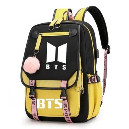 BTS Ryggsäck Barn Ryggsäckar Ryggväska med USB-uttag 1 st Gul 2