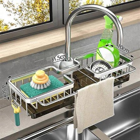 Samsaner Køkkenvask Organizer, Chonest Vaskarmatur Organizer med Afløbsbakke Firkantet Én Del Sølv