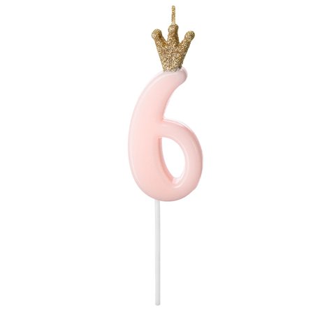 Tårtljus Siffra Rosa Krona "0-9" Siffra 6