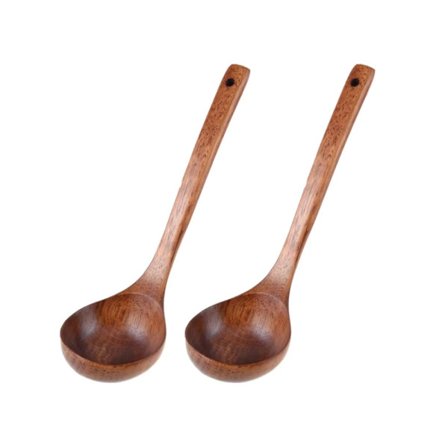 Træske med lige håndtag, træ suppeske - Brun - 2-pak