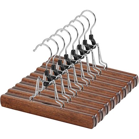 12 stk. buksebøjler i træ med clips, skridsikre nederdele, valnøddebuksebøjler, buksebøjler med 360° drejelig krog, solide bøjler