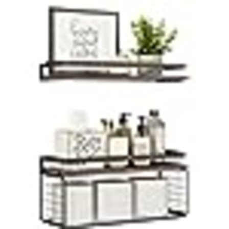 Flytande hyllor, rustika flytande hyllor i trä över toalett med pappersförvaringskorg, väggmonterade hyllor i bondgårdsstil, flytande hylla för badrum