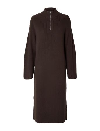 Slfkamma Half Zip Ls Knit Dress Camp Selected Femme Brown