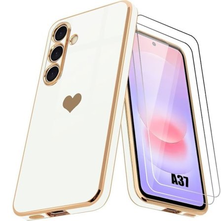 Silicone Cover - BOOLING - til Samsung Galaxy A37 5G - Hjerte Mønster - Hvid - 2 Tempererede Glas