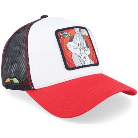 Capslab - Looney Tunes Bugs Bunny Black/White/Red A-Frame Trucker Trucker White Cap - @ Hatstore