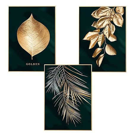 3 design-julisteen sarja, 30x40cm metsän kultaiset lehdet palmunlehdet seinäpainokuvat ilman kehyksiä olohuoneeseen, 30 x 40 cm