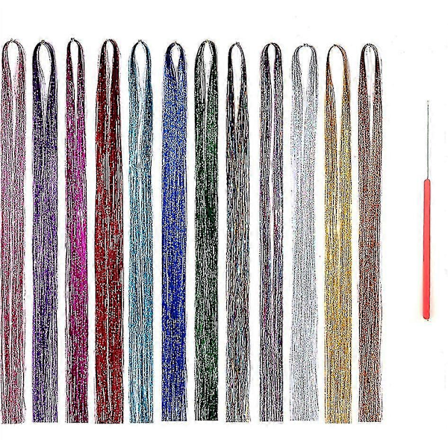 Glitter Hair Tinsel Extensions, 12 Färger Färgade Hårförlängningar, 120cm