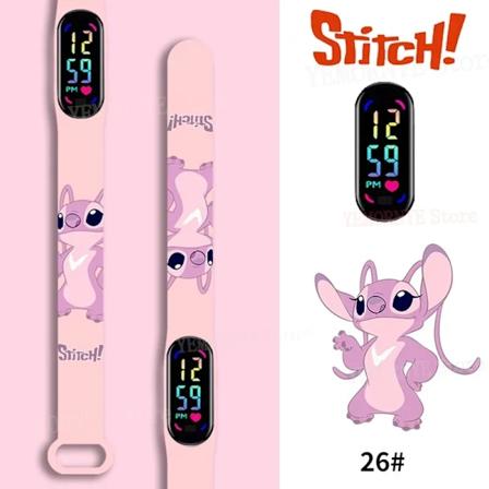 Disney Stitch Digital Barnklockor Animefigurer LED Touch Luminous Barnklocka Sport Armband Vattentät Digital Klocka Födelsedagsleksak CORAL RED
