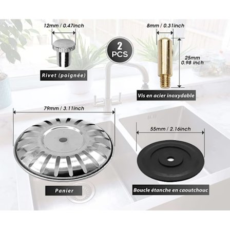 Allasstoppa Keittiöallas Suodatin 79 MM Universaali Ruostumaton Teräs