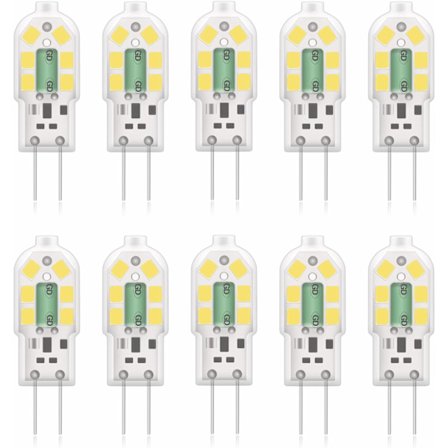G4 2W LED-lamppu, 20W halogeenilamppujen vastine, viileä valkoinen 6000k, 200Lm, 12x SMD, 12V AC/DC - 10 kpl [Energialuokka A+]