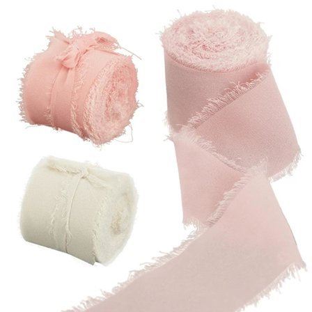 3 ruller 4cm x 5m rosa bånd silkebånd, chiffonbånd for gaveinnpakning, bryllupsinvitasjoner, brudebuketter