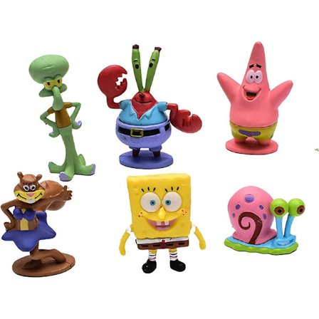 Sett med 6 akvariedekorasjoner terrariumskaping scene tegneserie smykker karakter bikini, patrick blekksprut hud svamp bunn
