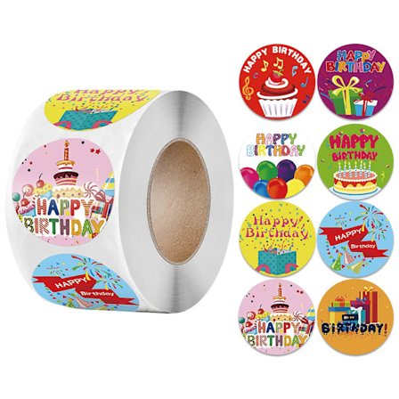 500 runda klistermärken med texten "Grattis på födelsedagen" - färgglada självhäftande klistermärken för att försegla blommor, kort, bröllop, fester, 