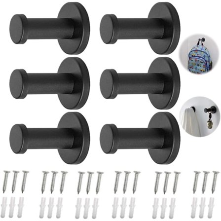 Runde kleskroker i rustfritt stål, 6 stk, svarte kleskroker, børstet[CO]