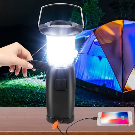 Campinglampe solcelle håndsvinglampe, LED camping håndsving lanterne USB Genopladelig Håndlampe|Dynamolampe| Strøm |3 lysstyrketilstande 