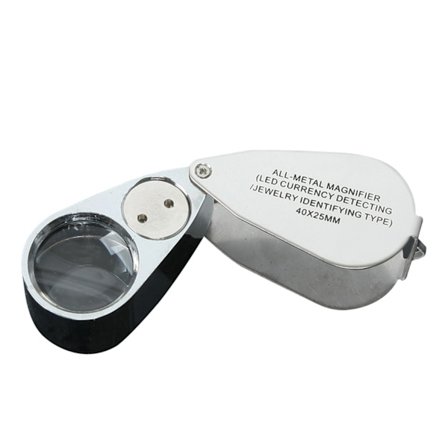 Smykkeidentifikationsluppe, 40x forstørrelse, metalfoldbar lup, valutakontrol med LED-lys