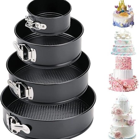 Sett med 4 springform-panner, 12/18/22/26 cm rund bakepanne-sett, kakeform med KLB