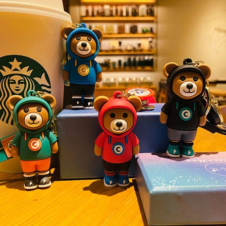 Kreativ tecknad blixt huva björn tecknad söt bilnyckel chai