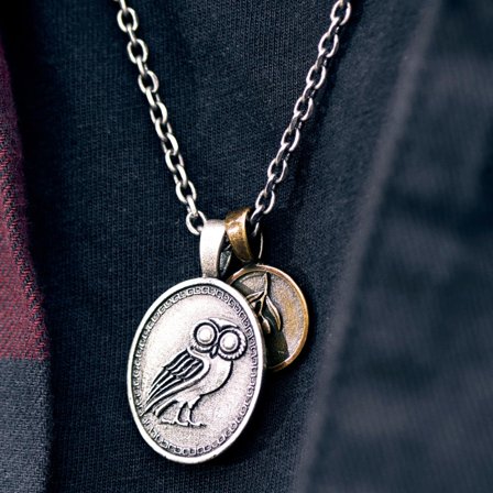 Obelius | Vintage silberfarbene Eule der Athene Halskette für Männer - Edelstahlketten