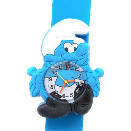 Smurfarna söt tecknad färgglad kvartsklocka med silikonarmband glasspegel klocka present barn n z31[D]