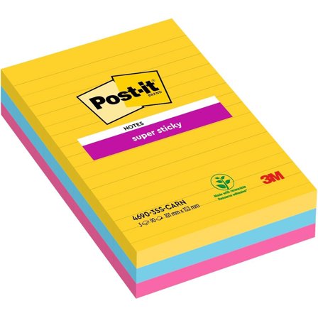 3M Post-it Super Sticky 101 x 152 mm Mélange de couleurs Carnival Ligné p