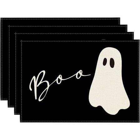 Halloween Bordskånere Sæt af 4, 12x18 Tommer Sæsonbestemte Sorte Ferie Bordskånere til Fest Køkken Spisestue Dekoration