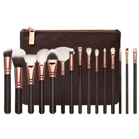 15 st Professionella sminkborsta med praktiskt väska-Brown