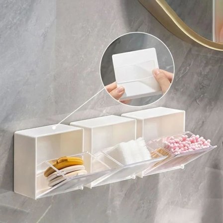 Bomullspadshållare, bomullspinneburkar, tandtrådshållare, behållare, låda, badrumsförvaring, bomullsrondeller, organizer med klart lock 3 st