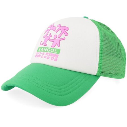 Kangol - Grön trucker Keps - Kg Unity Puff Print White/Retro Green A-Frame Trucker @ Hatstore