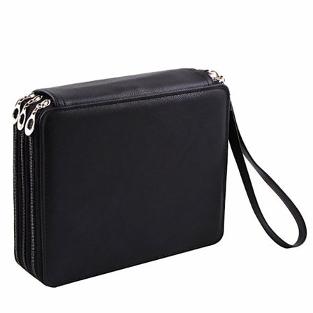 Farvet blyantæske organizer - sort, 120 slots PU læder stor