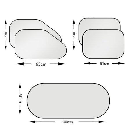 Bilsolskydd för vindruta, solskydd för bakruta, solskydd för sidofönster (R-4043 silverbelagd 5-delad uppsättning)