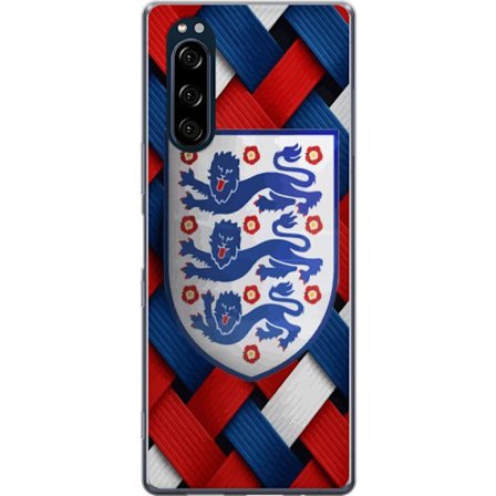 Yhteensopiva Puhelinkuori Sony Sony Xperia 5 Graafinen Englanti-aihe heraldisilla leijonilla ja punaisella, valkoisella ja sinisellä punotulla kuviol