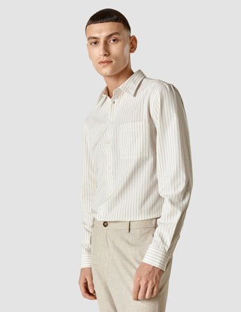Shaping New Tomorrow - Tech Linen Casual Shirt - Tan Pinstripe - Male - Size S