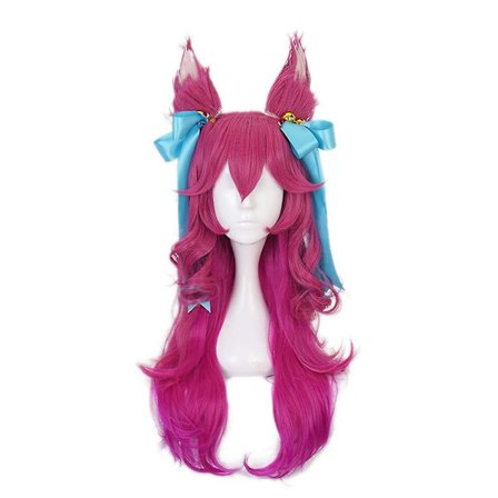 Ani peruukki Ahri Cosplay Peruukki LoL Cosplay Pitkä Liukuvärjätty Pinkki Peruukki Korvilla Päähine Lämmönkestävä Synteettinen Hiukset, WZ-2059R