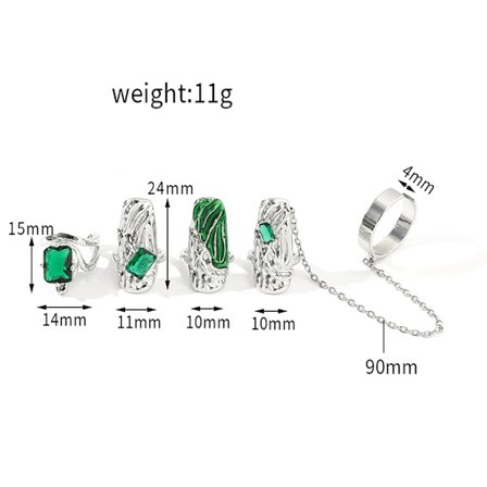 1Set Rhinestones Nail Armor Ring Justerbar Nagelring Grön