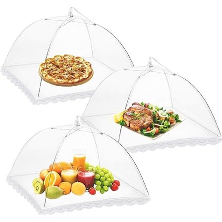 3-pack matskydd 14 tum pop-up krypterat nät tallrik serveringstält, fint nät paraply för utomhusbruk, fester, picknickar, grillfester, återanvändbara 