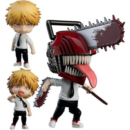 Chainsaw Man Figurine Denji Power Q Versjon Action Figur Interchangeable Face Figurine 10cm