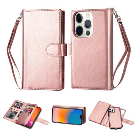 Praktiskt 9-kort Plånboksfodral - Iphone 14 Pro Roséguld