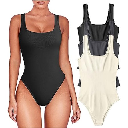 3-pack Dam Bodysuits - Sexig Ribbad En-dels Sleeveless Tank Top Bodysuits