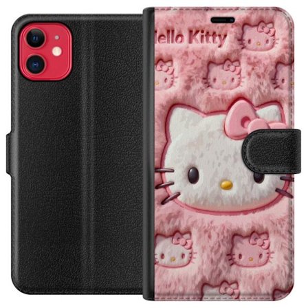 Kompatibel Tegnebogsetui til Apple iPhone 11 Hello Kitty lyserød fluffy baggrund med ikonisk ansigt og kawaii-æstetik