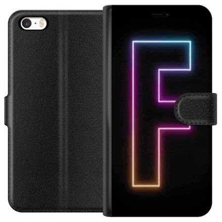Yhteensopiva Lompakkokotelo Apple Apple iPhone 5 Neonkirjain F vaaleanpunaisella, sinisellä ja keltaisella valokehyksillä tummaa taustaa vasten, gra