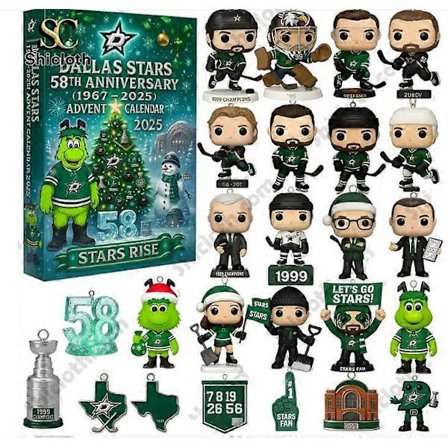 Dallas Stars 58. uge Adventskalender Blind Box - Juletræspynt, Akrylvedhæng, NHL Fan Ornament