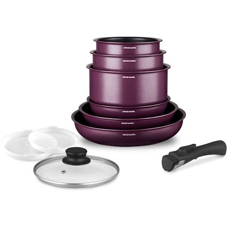 Kokkärlset - Lämplig för alla spishällar inklusive induktion - ARTHUR MARTIN - AM2991 - Non-stick-belagd aluminium - 10 delar - Plommon