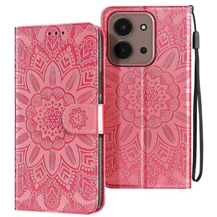 Étui Portefeuille til Redmi 15C Mandala-mønster med kortholder Rosé champagne